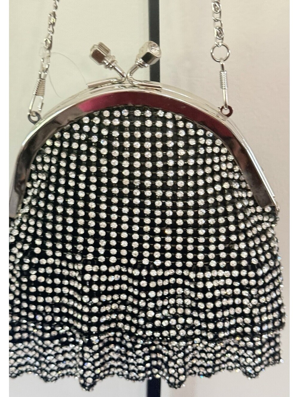 Black Beaded Purse Clutch Handbag W/extra Silver ToneChain Strap Evening Wedding